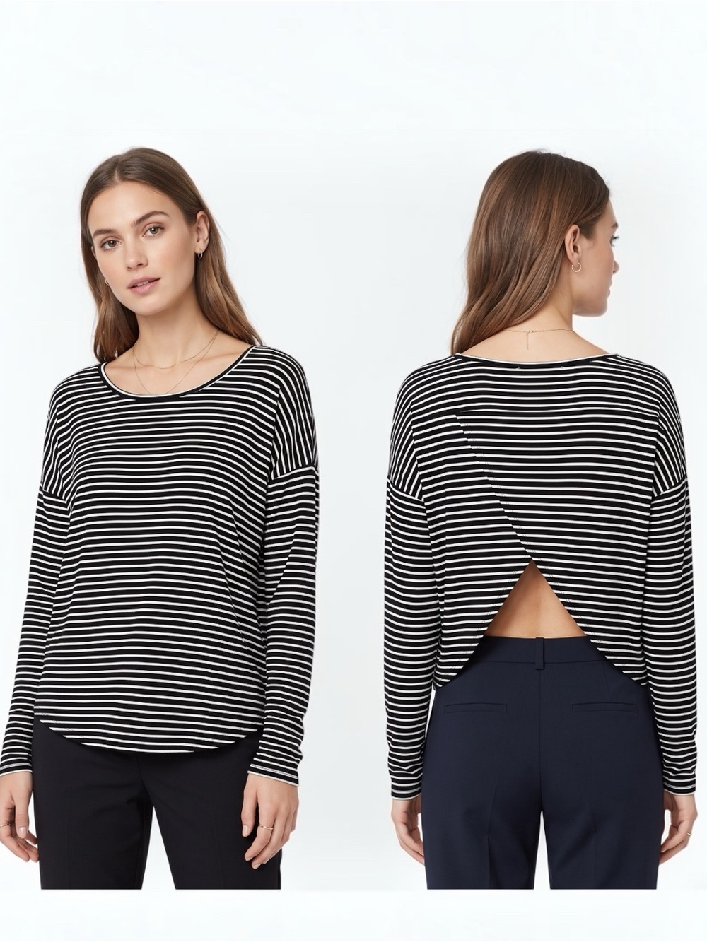 Billabong Oversized Striped Top Small NWT Black White Open Back Long Sleeve